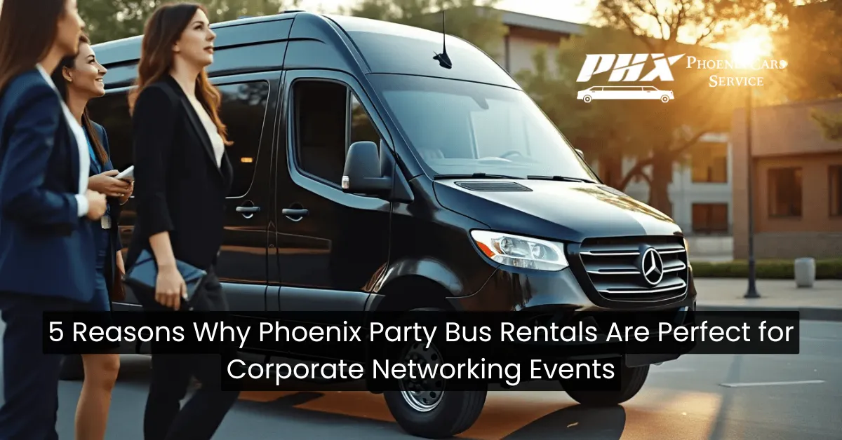 Corporate professionals networking on a party bus rentals Phoenix.