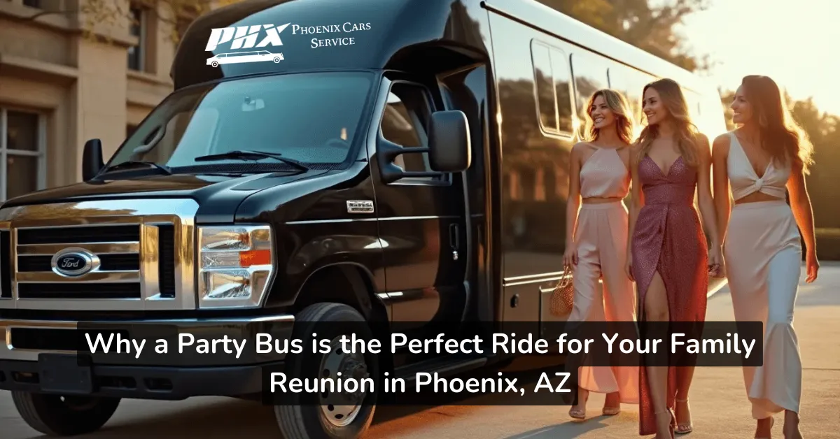 Family enjoying a fun ride in a party bus during a reunion in Phoenix, AZ