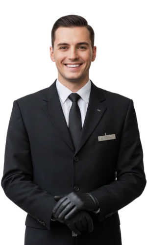 Chauffeur in a black suit smiling